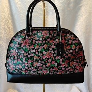 Coach Sierra Posey Black and Pink Floral Satchel